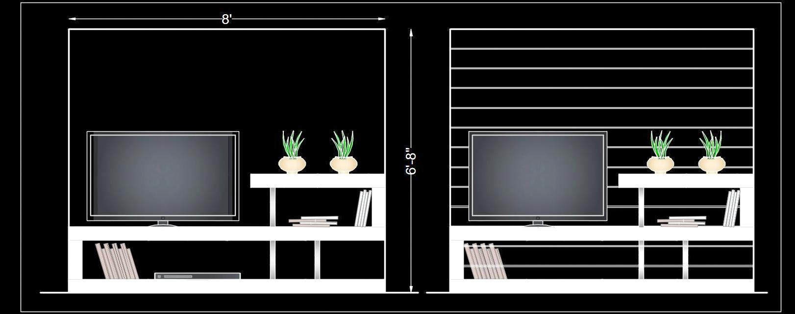 TV Unit CAD Block - Modern Design with Open Shelving